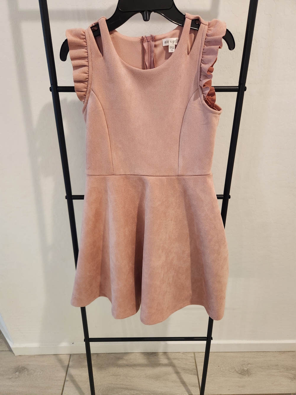 Girls Ruffle-Shoulder Fit & Flare Dress in Blush Pink